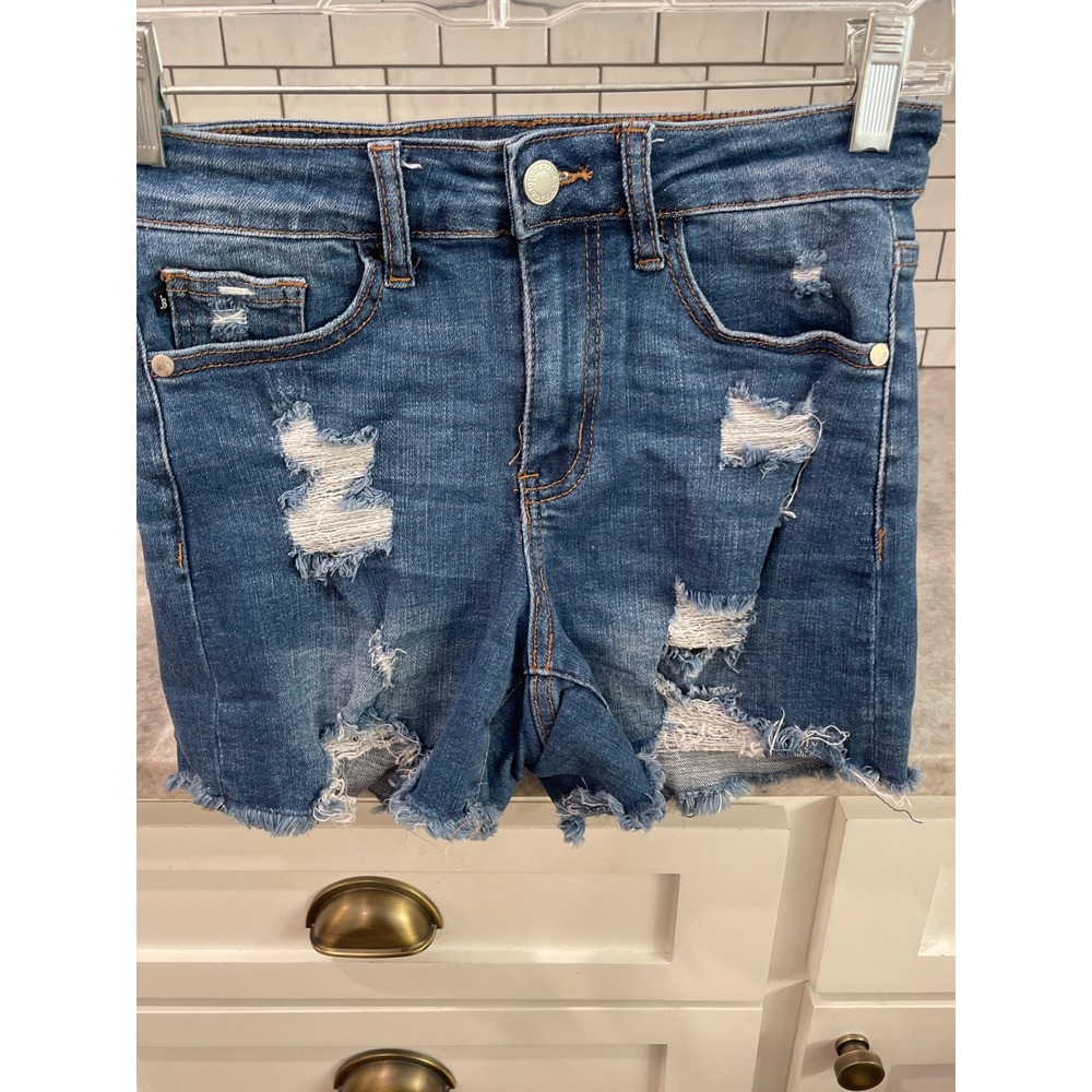 Judy Blue Denim Shorts Womens Small Blue Cut Off Jeans Distressed Rodeo Boho
